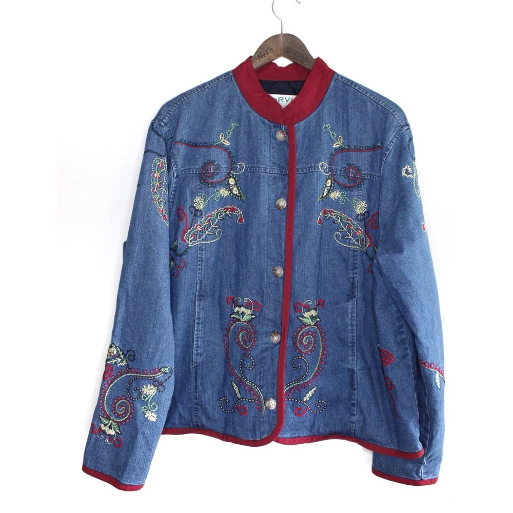 Vintage Orvis Oversized Colorfully Embroidered Button Denim Barn Jacket …